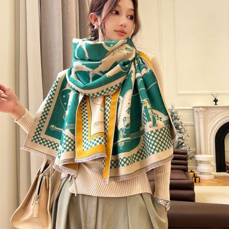 Light luxury high-end imitation cashmere jacquard scarf women's winter new versatile shawl windproof and warm thick scarf