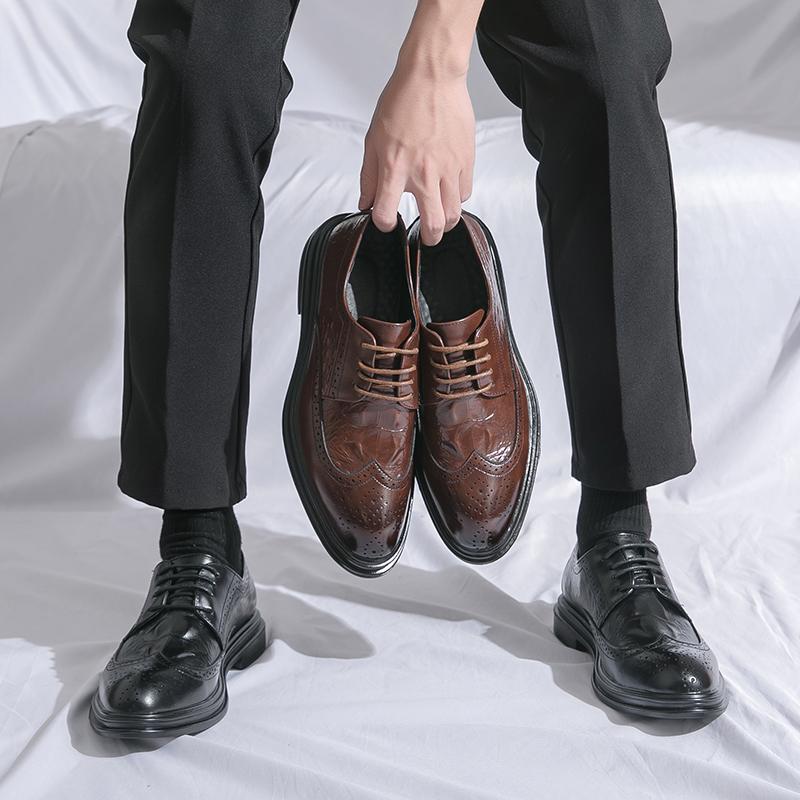 Men Dress Brogues Derbys Formal Business Brown Leather Shoes Black Tuxedo Wedding Shoes Plus Size