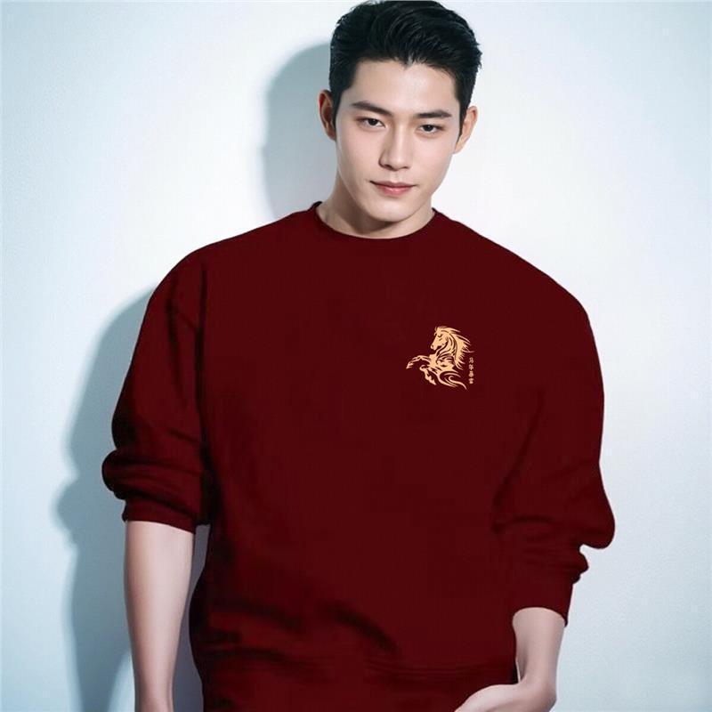 

Unisex Red Year of the Horse Sweatshirt: Versatile Loose-Fit Round Neck for All Seasons 3XL