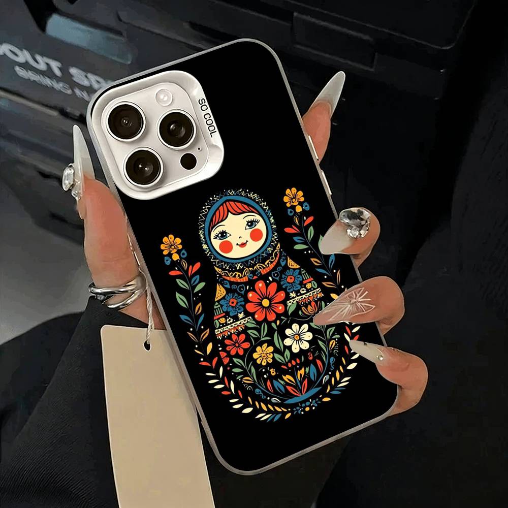 Russian -Dolls- Matryoshka Phone Case For iPhone 17,16,15,14,13,12,11 Plus,Pro Max,XS,white Silver Phone Case