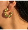 Romantic French C-Shape Twist Hoop Earrings for Women And Girls Thick Stainless Steel Ear Buckle Wedding Bride Zircon Gift
