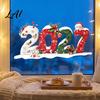 Festive Home Window Ornaments 2027 Christmas Static Clings Snowman Snowflake Holly Glass Stickers Clear Vivid Film Reusable Xmas Decals for