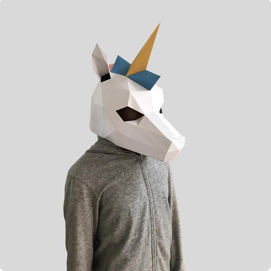 3D Paper Model Wearable Mask Rabbit Animal Cosplay DIY Papercraft Origami Headgear Christmas Halloween Prom Party Girls Gift