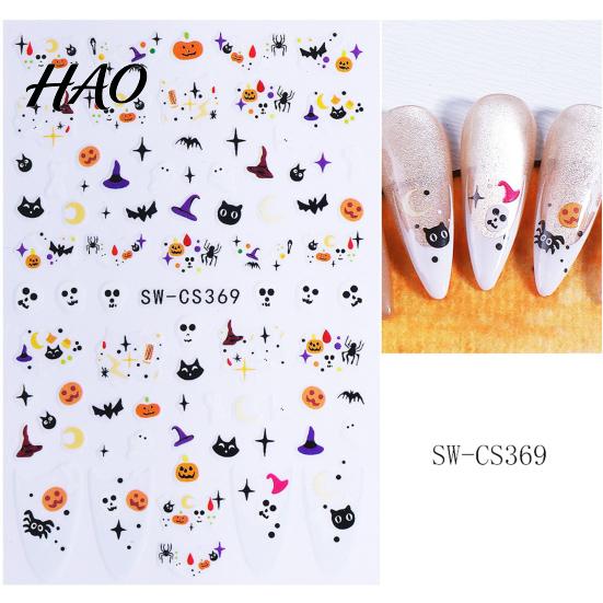 Decorative Nails Stickers Halloween Nail Art Stickers, Cartoon Pumpkin Ghost Bat Decals for Easy Application Manicure Accessories Decorations,