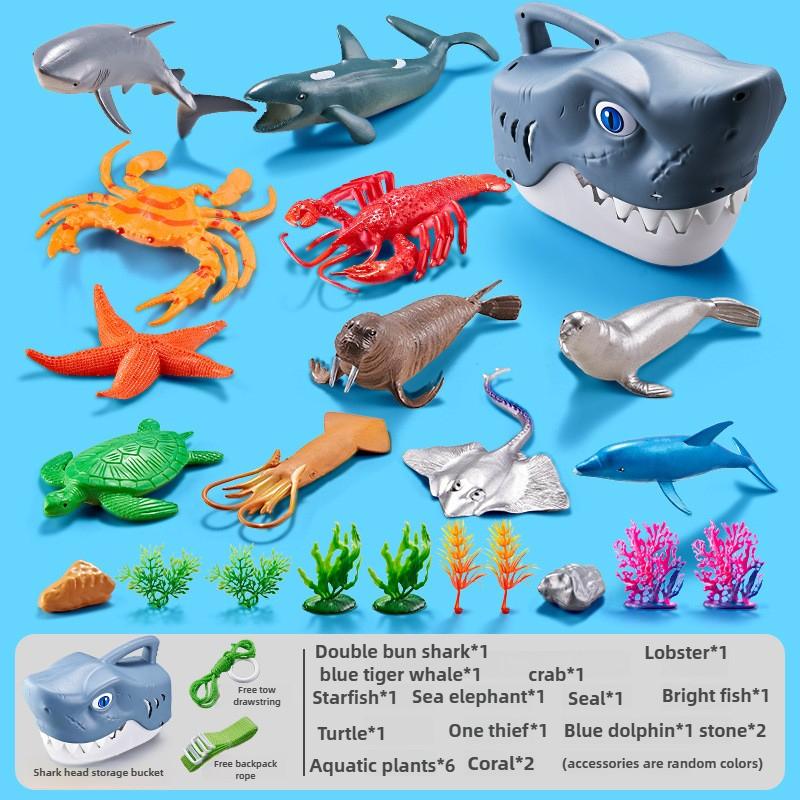 

Набор морских животных Модели морской жизни Детская имитация модели морского животного Мультяшная голова акулы Коробка для хранения Набор игрушек