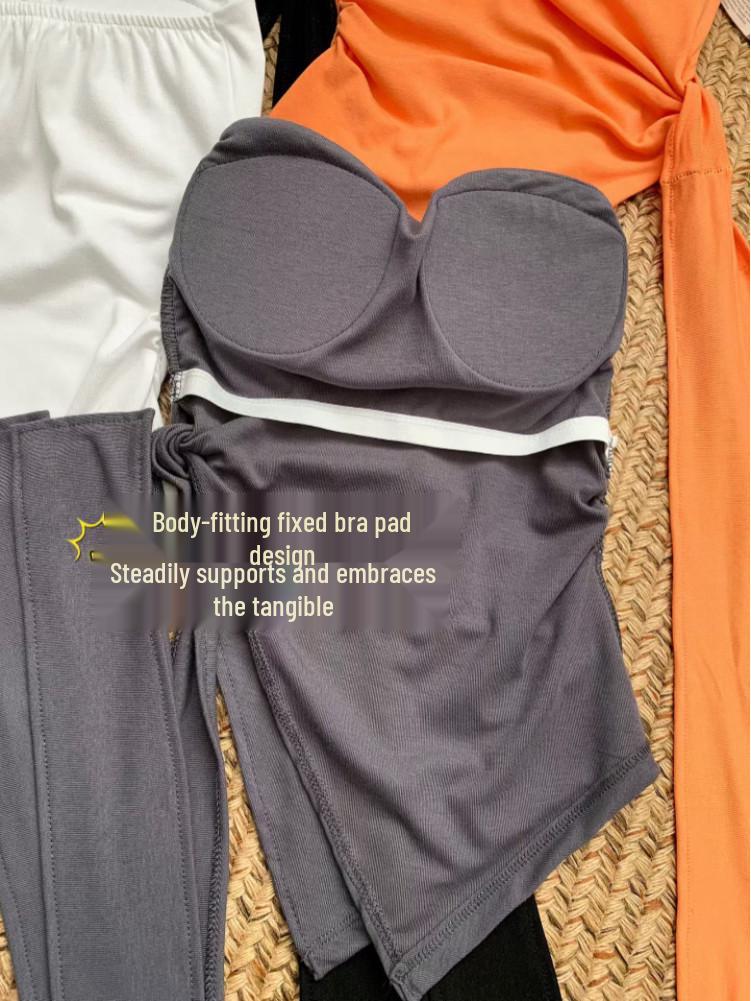 Sexy Strapless Irregular Strappy Vest with Chest Pads