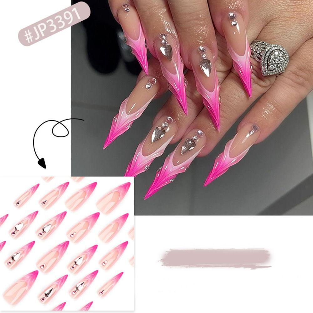 24pcs Ballerina False Nails Stiletto Press On Nails Manicure French Nail Tips DIY