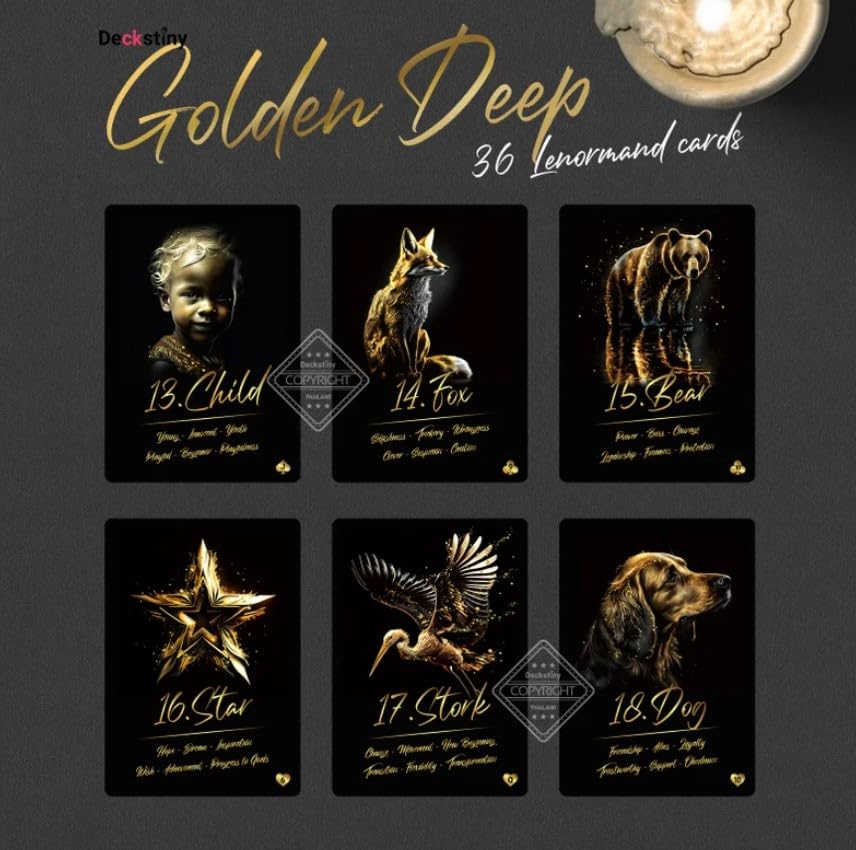 Kancharo 36 Lenormand Tarot Reading Set Deep 36 Lenormand Includes a Japanese Lenormand Card Basic Instruction Manual and Pouch Cards, [Golden -