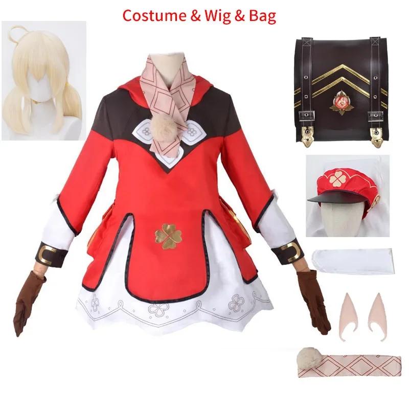 Game Impact Klee Cosplay Costume Wig With Hat Full Set Cute Loli Dress Klee Dodoco Backpack Bag For Kids Cosplay