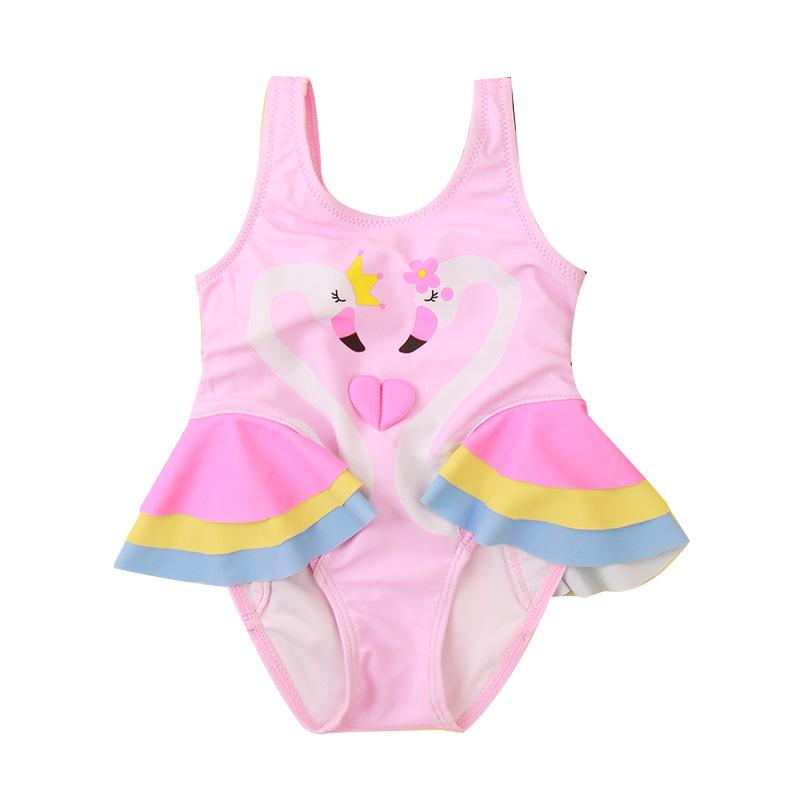 Flamingo Ruffle One-Piece Swimsuit for Girls: Cute, Comfortable, High-Elastic, High-Quality