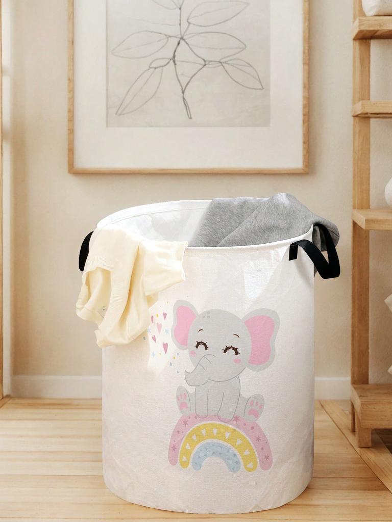 Small Elephant Laundry Basket Foldable Large Capacity Canvas Storage Bucket Children's Toy Clothing Storage Home Bathroom