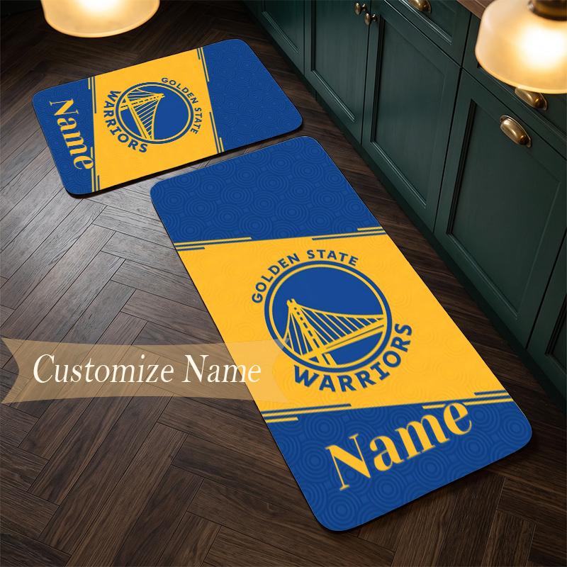 Golden State Warriors (1) Individualizuojamas vardas flanelinis virtuvės kilimėlis, minkštas neslystantis virtuvės grindų takelis namų virtuvės dekoravimui