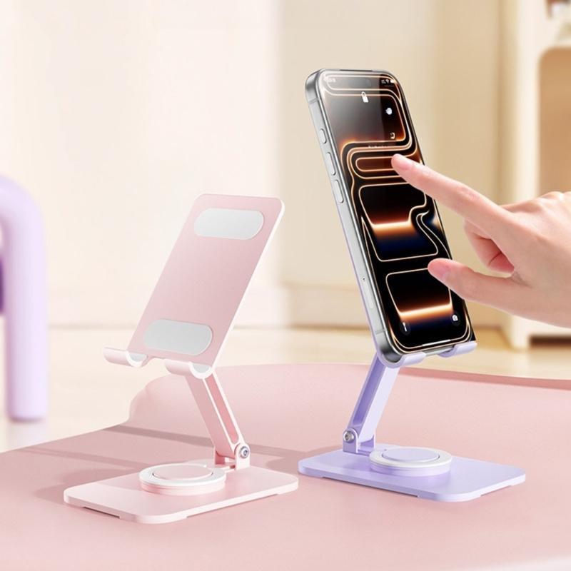 360 Rotating Double Height Adjustable Phone Stand Foldable Tablet Holder With Anti Slip Silicone Base For Multiple Devices