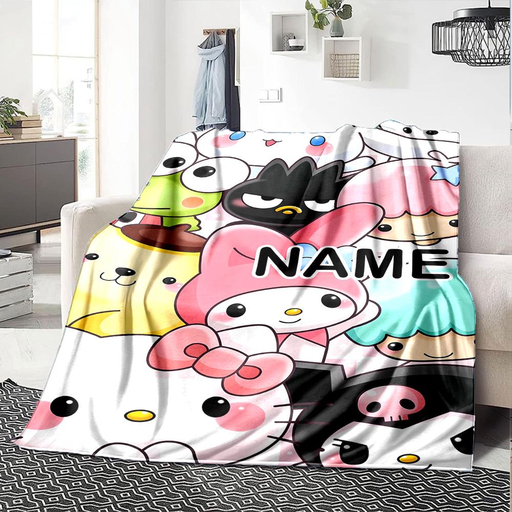 Customizable Sanrio1 Throw Blanket – Personalized Name, All-Season Cozy Snug Blanket, Machine Washable, Personalized Blanket