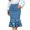 Women's Denim Skirts High Waist Casual Ruffled Knee Length Jean Skirt With Pockets Midi Denim Skirts Stretch Bodycon Fishtail Jean Skirt for Women