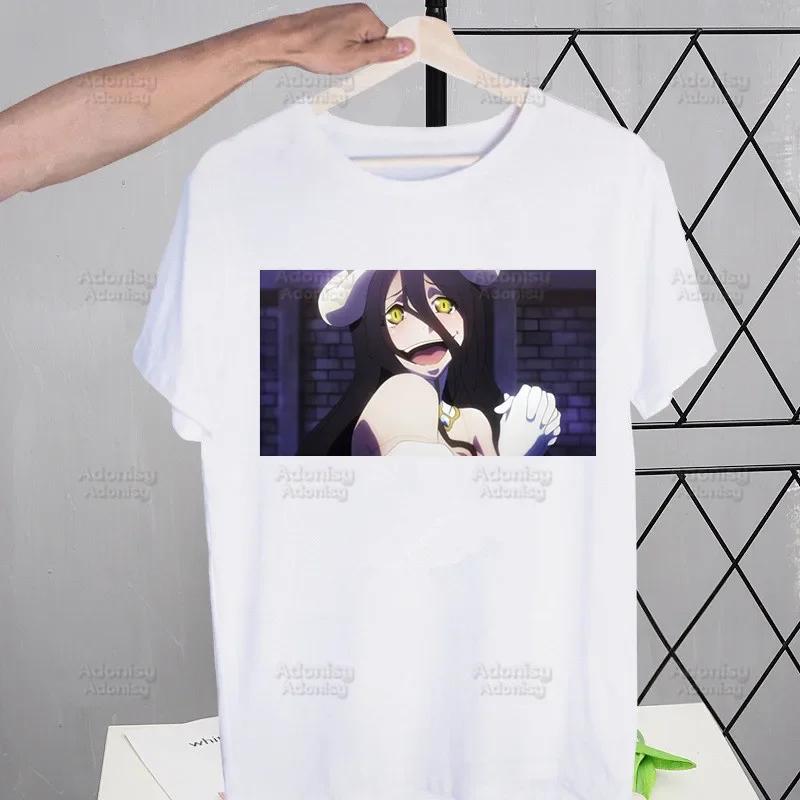 Overlord Anime Albedo T Shirts For Guys O-Neck Short Sleeve Ainz Ooal Gown Momonga T-shirt Regular Men Hip-Hop Tee Shirt