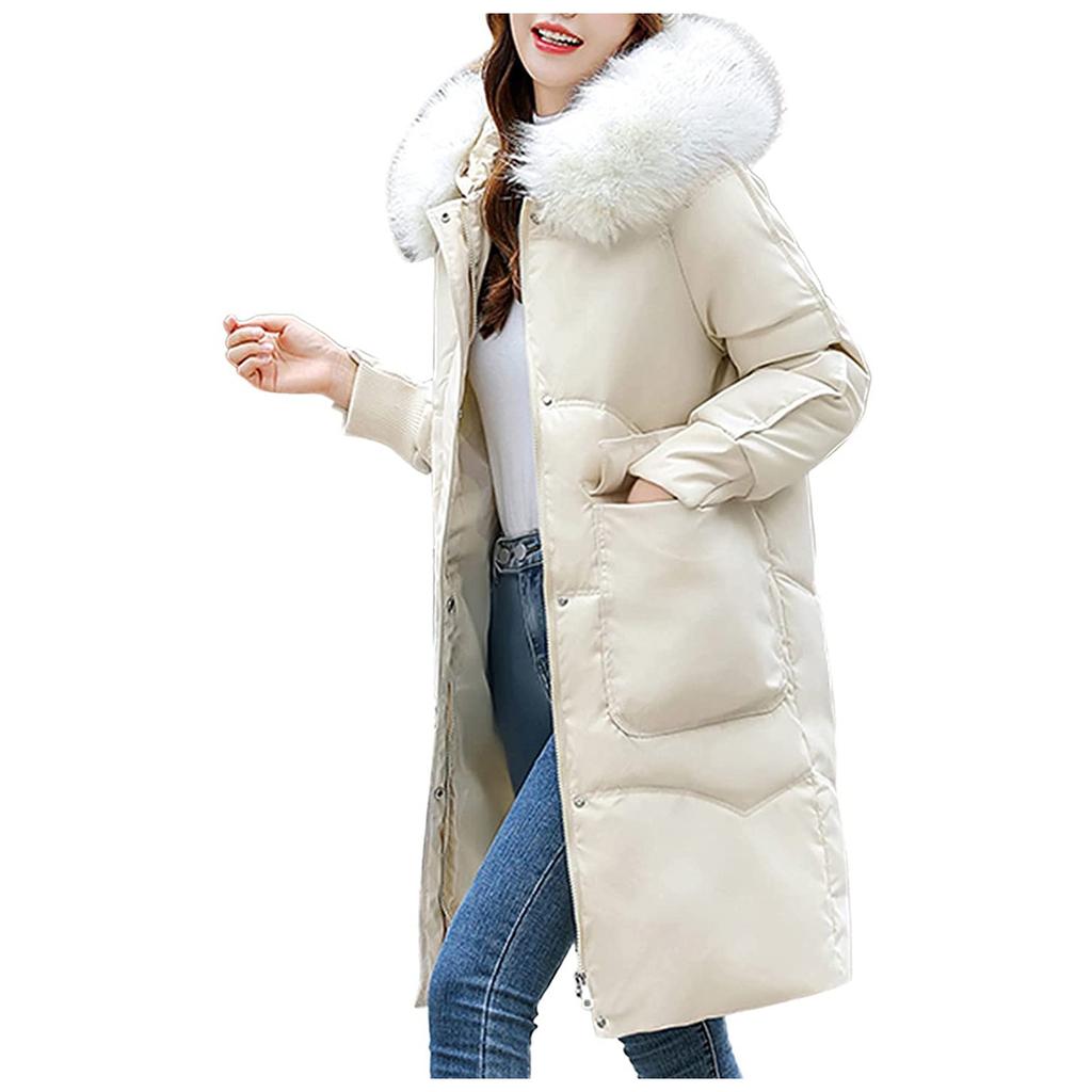 Women's Fashion Long Padded Jacket Coat With Big  Collar And Thick Down Padded Jacket
