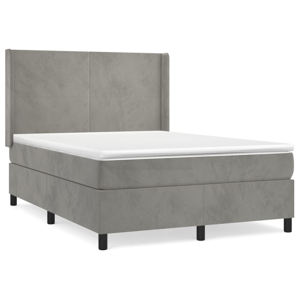 Vidaxl Letto Continentale Con Materasso, Grigio Chiaro, Velluto, 140X190Cm
