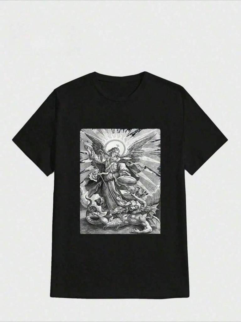 The APPPPPChangel Prayer Catholic Traditional Casual Digital Print Pure Heavy Unisex's T-Shirt