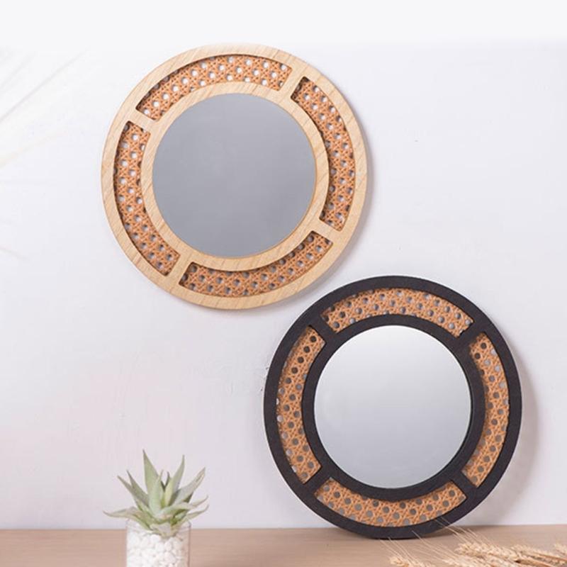 Woven Rattans Round Makeup Mirrored Innovative Art Decors Bathroom Bohemian Wall Hangings Mirrored Living Room Decorations
