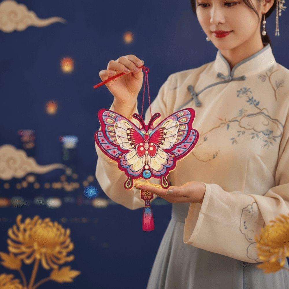 Handmade Craft Kit LED Glow DIY Paper Lantern Battery Portable Glowing Rabbit Light Vintage Mini Size Chinese Flower Lamp Family