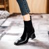 Thick Heel Square Head Short Boots Women's High Heel Socks Boots Knitted Elastic Boots 2025 New Women's Boots Medium Heel Spring and Autumn Single 