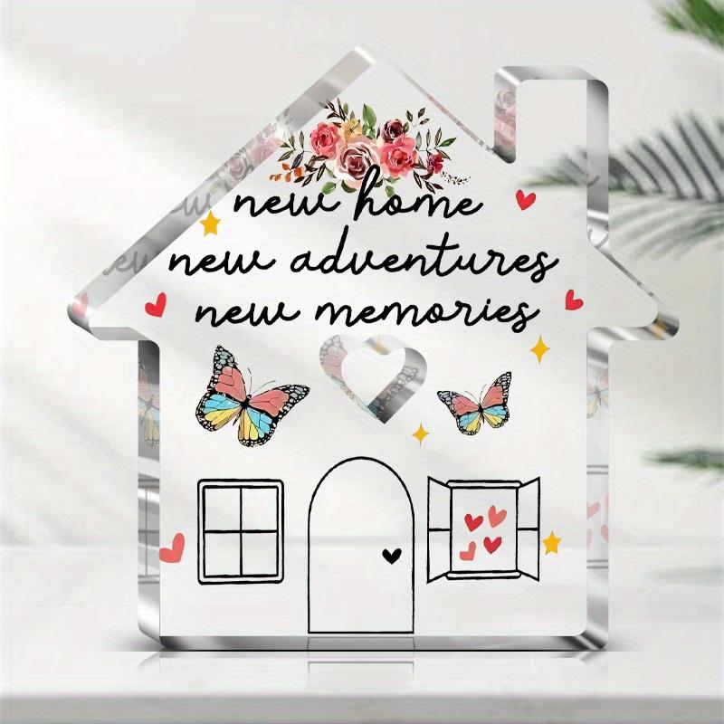 

New Home New Memory Heart Flower Butterfly Pattern Housewarming Gift, for Lover Decor Decorative Sign Plaque Home Living Room Table Party Decorations 10*10cm