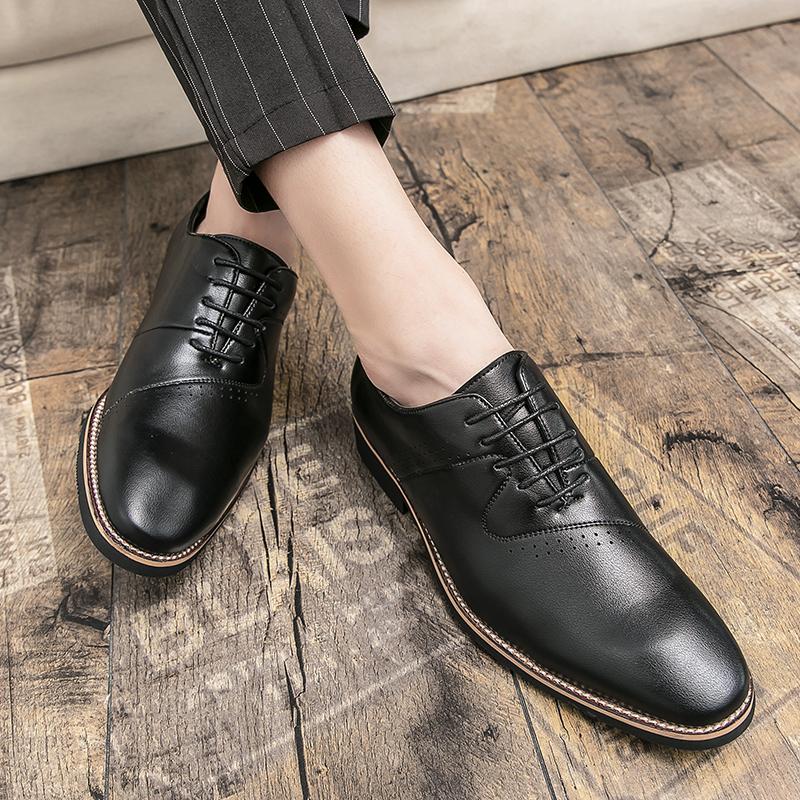 Fashion New British Style Casual Business Men's Leather Shoes for Men Formal Dress Wedding Flats Outdoor Party Casual  Non Slip Shoes