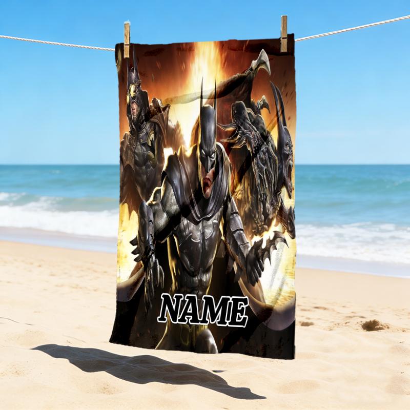 Custom Name Batman Cityscape Stylish Digital Printing Beach Towel Quick‑Drying Absorbent Blanket for Beach Pool Gym Travel