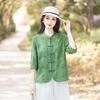 Stylish Retro Jacquard Frog Button Top - Chinese National Style Mid-Sleeve Summer Shirt for Women