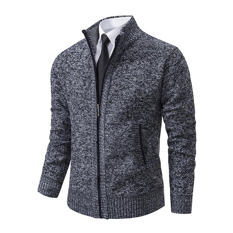 Plus Size Men's Casual Cardigan Jacket: Autumn/Winter Warm, Fashionable Stand Collar Sweater for 2025.
