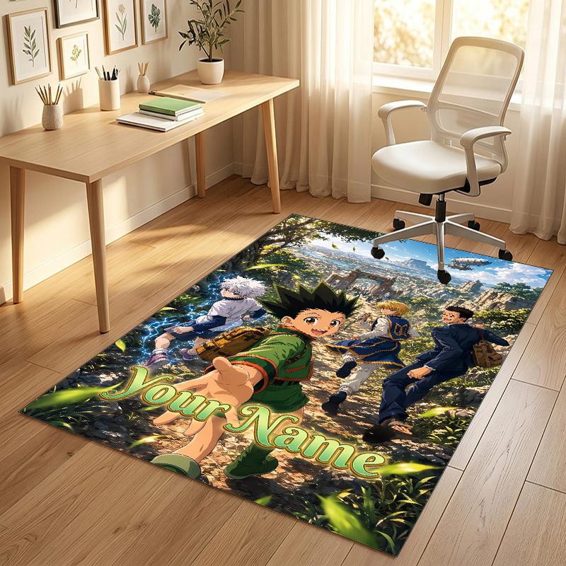 Personalized Crystal Velvet Carpet,Hunter × Hunter Custom Printed Name, Plush Area Rug For Home Indoor Decor