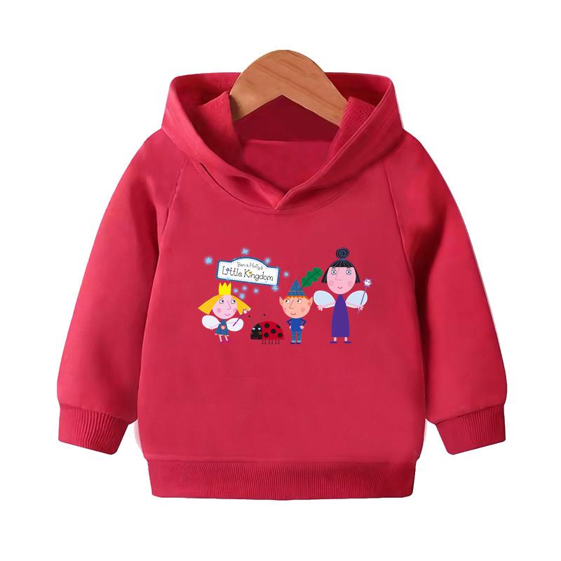 Ben and Holly Kingdom Cartoon Kids Hooded Hoodies Cute Girls Clothes Children Sweatshirts Autumn Baby Pullover Tops