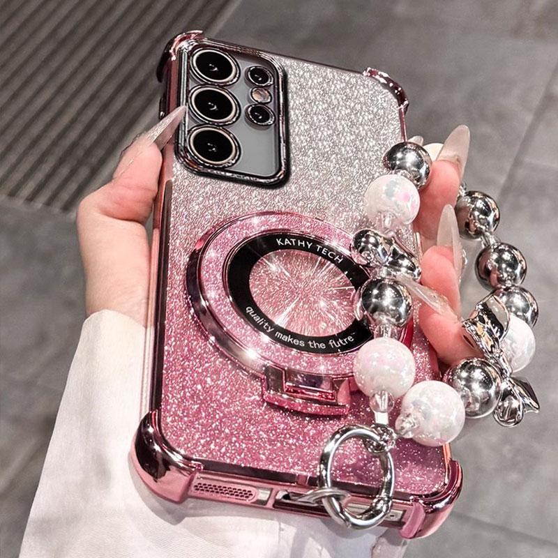 Shockproof Case for Samsung Galaxy S26 S25 FE S24 Plus S23 S22 Ultra A56 A36 A26 A17 A57 A37 Glitter Stand Holder Bracelet Cover