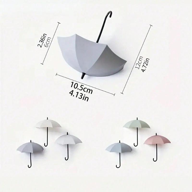 3pcs Cute Small Umbrella Adhesive Hooks, Nail-Free Door Back Keychains, Kitchen And Bathroom Decoration Trace Adhesive Hooks, Umbrella Hooks