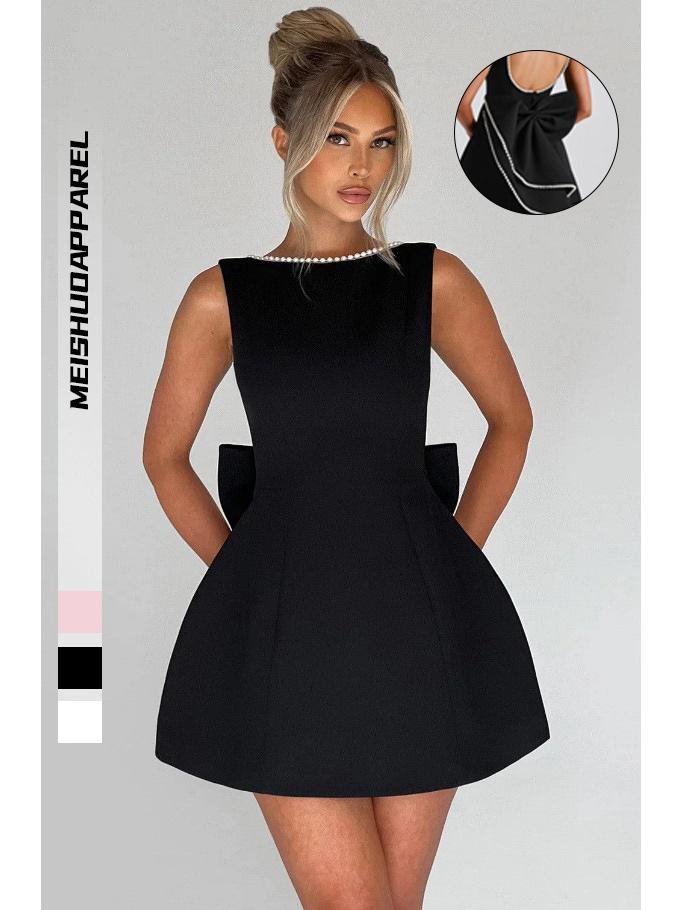 

Летнее женское платье А-силуэта с жемчужным бантом - Модная облегающая юбка XL чёрный