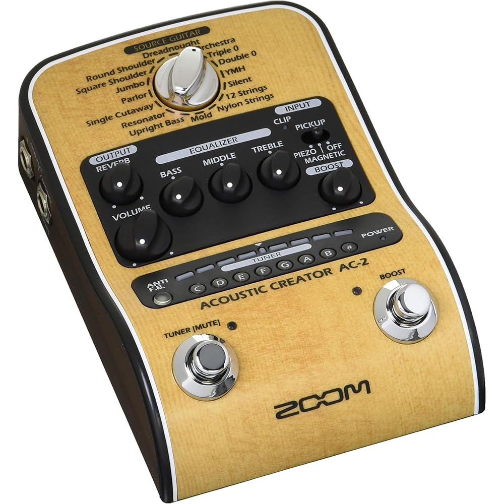Zoom Acoustic Guitar Preamp with Piezo and Magnetic 16 DI XLR Battery Acoustic Guitar Performance and Beige Extended AC Adapter Included AC-2