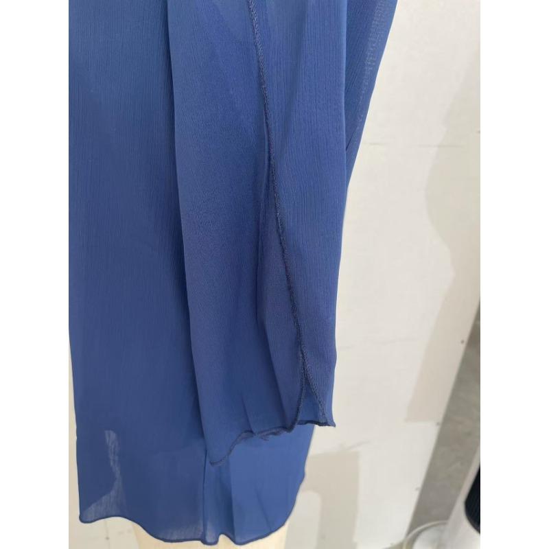 Women V Neck Chiffon Blouse With Split Three Quarter Sleeves Casual Layered Top
