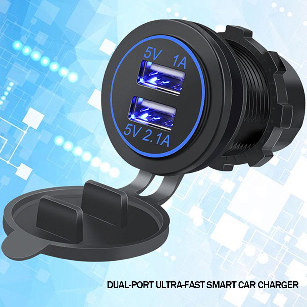 Universal Motorcycle Car Charger LED Light Dual USB Charger Power Socket Cigarette Waterproof Light For Auto Truck ATV Boat