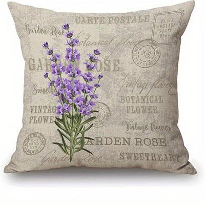 Short Plush Material Pillowcasehome Decor Vintage Lavender Flowers Pillowcase Design Pattern Cushion Cover Suitable For Sofa Bed