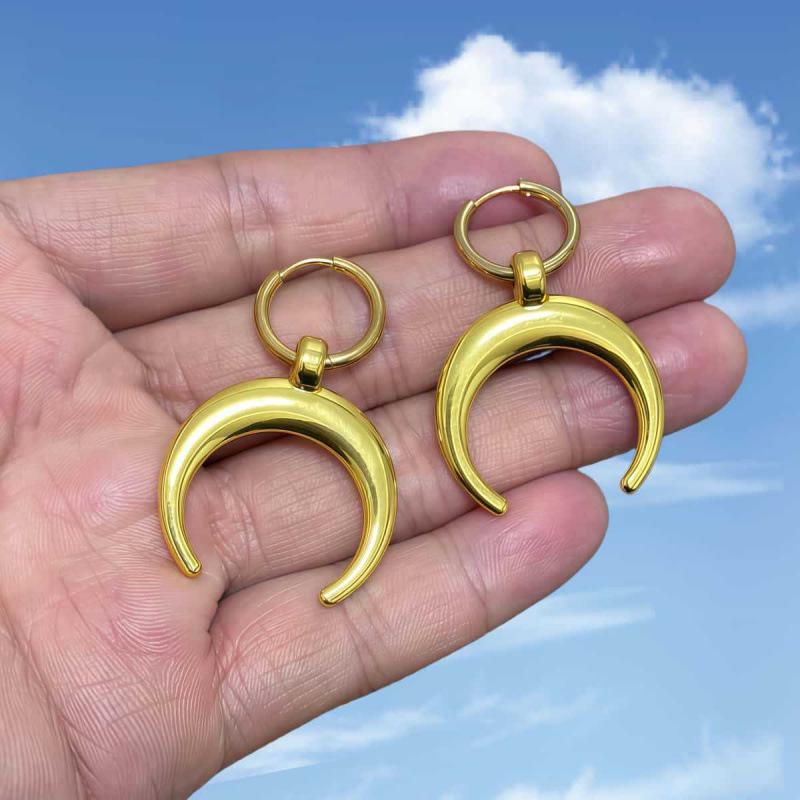 European Harajuku Hip Hop Titanium Steel Moon Earrings