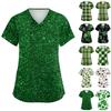 Ladies' St. Patrick Print Fashionable V-neck Pocket Short Sleeved  Uniform And Caregiver Top