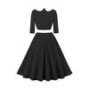 Damen Dreiviertelarm Einfarbig Retro Anzugkragen Midilanges Kleid Mit Großem Schwingrock