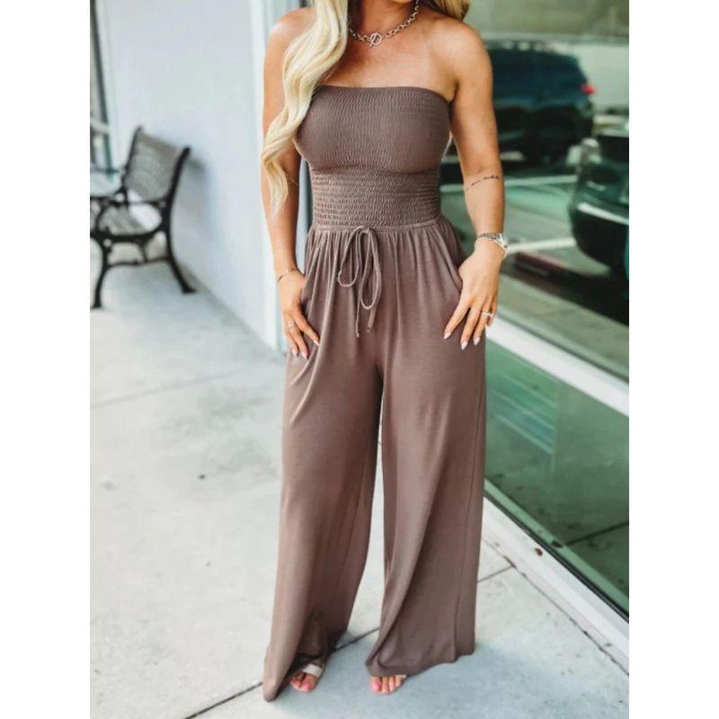 Flat Shoulder Wrap Chest Wide Leg Jumpsuit Square Shoulder