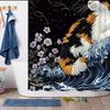 Calico Cat by the Moonlit Sea Shower Curtain - Water-Resistant, Easy to Clean, Adds a Magical and Serene Touch to Your Bathroom