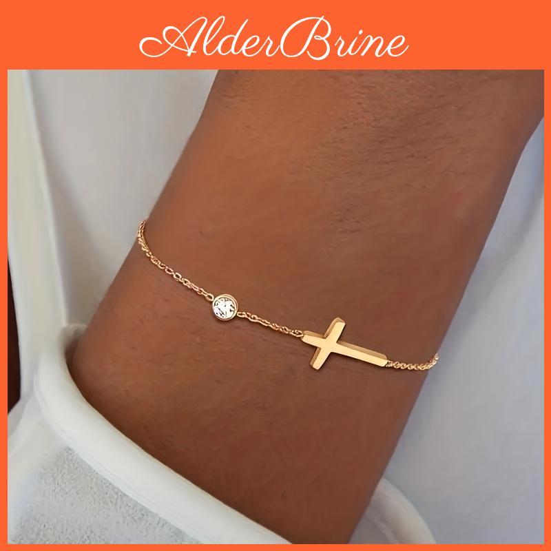 Simple Style 1pc And Cross Round Beads Stainless Steel Pendant Bracelet Suitable For Young Ladies To Wear At Parties Or Gift For Friends