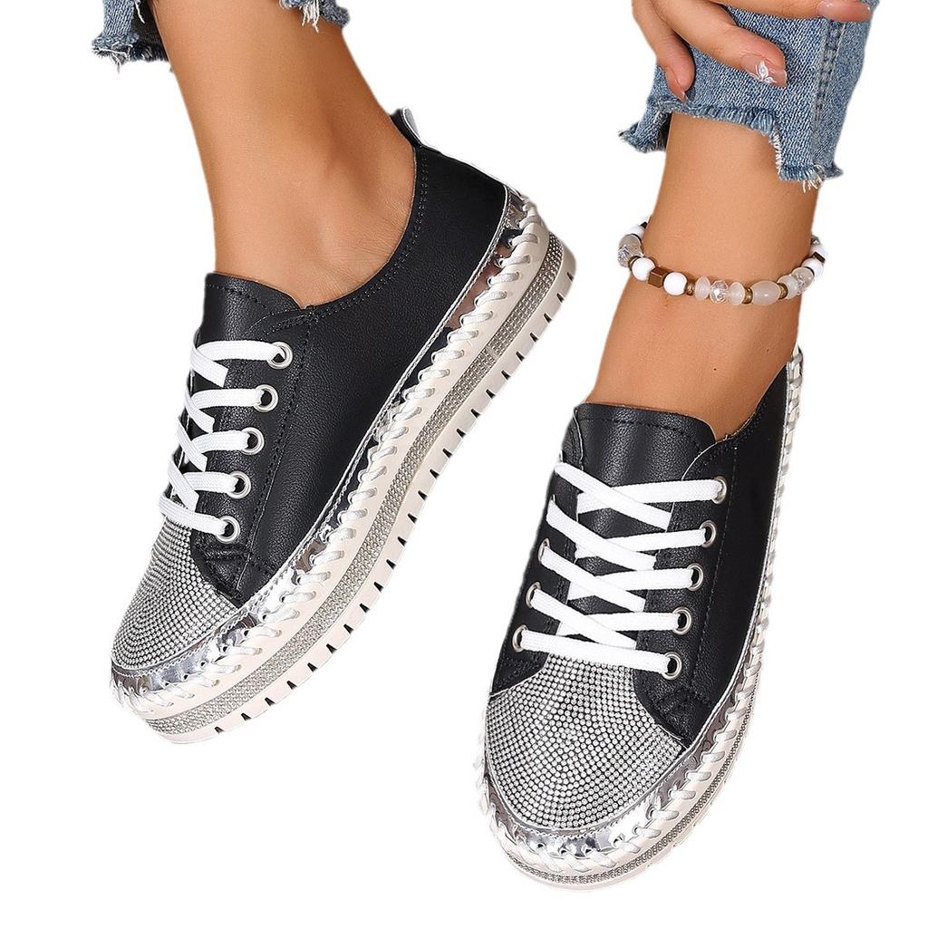 Außenhandel Übergröße Lässige Einzelne Schuhe Damen 2025 Herbst Neu Flache Sohle Runde Spitze Schnürung Farbblockierung Mode Einzelne Schuhe Damen