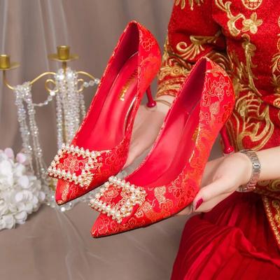 New Popular Fashion Trend Women's High-heeled Shoes with Thin Heels and Pointed Toes for Weddings and Brides' High-heeled Shoes