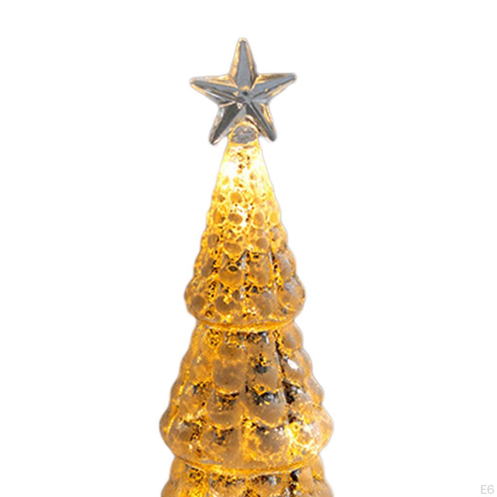 Glass Christmas Tree with Lights Tabletop Xmas Night Light Figurine Ornament for