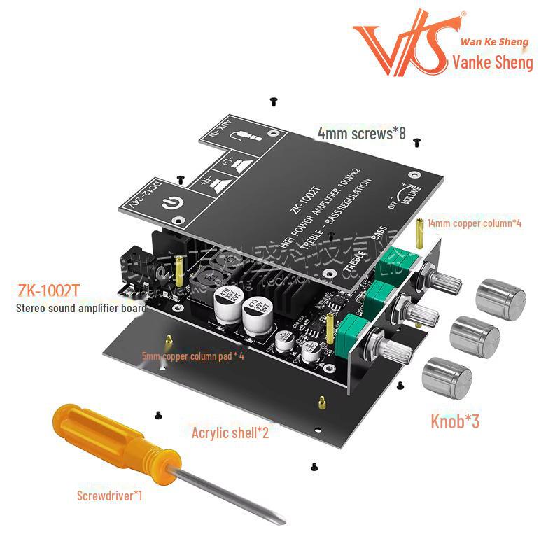 200W Dual Channel Bluetooth 5.0 Audio Amplifier with High/Low Bass Adjustment and Subwoofer Compatibility